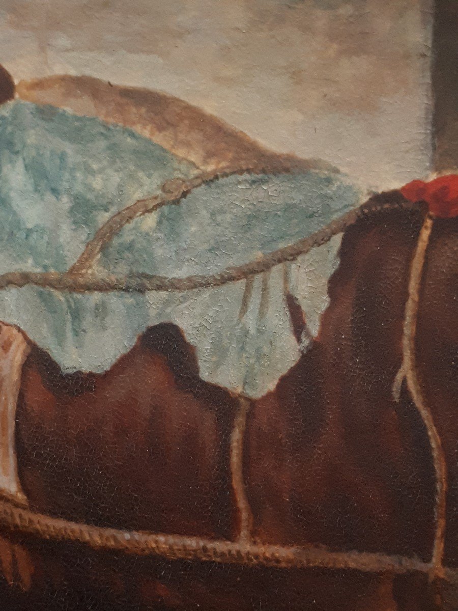 Watercolor Genre Scene Towing Horses And Children 19th-photo-4