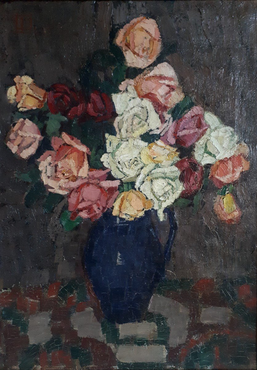Léontine DARRIET (née en 1872) huile sur toile nature morte au bouquet de fleurs-photo-2
