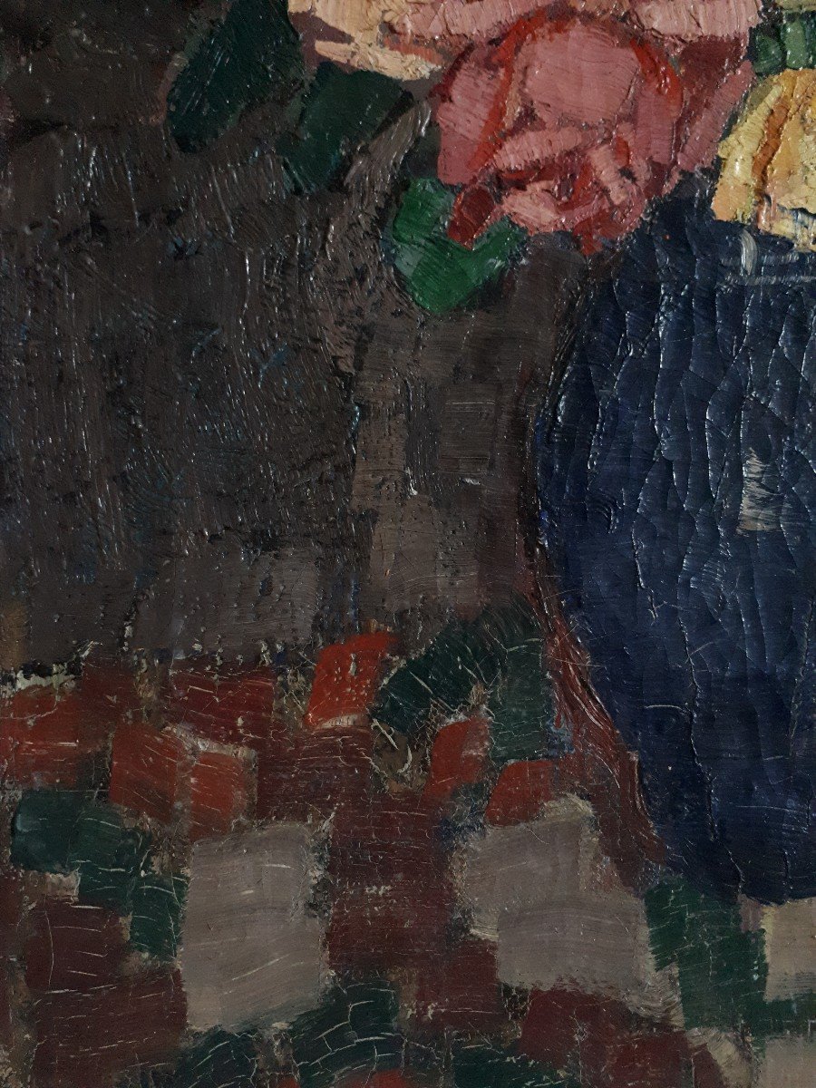 Léontine DARRIET (née en 1872) huile sur toile nature morte au bouquet de fleurs-photo-2