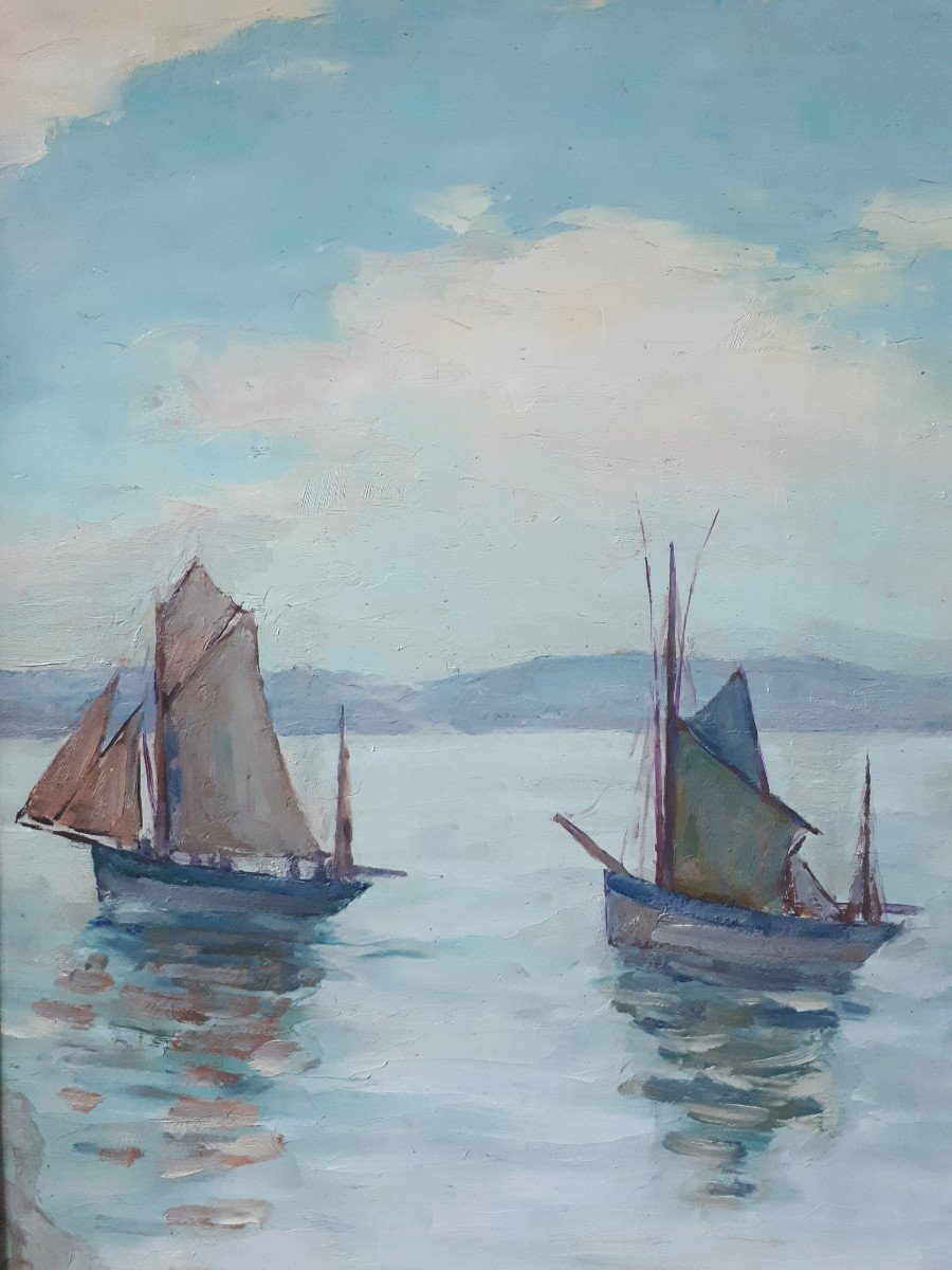 Louis Rodolphe Defontaine (1878-1962) Oil On Panel  Marine Returning From Fishing-photo-2