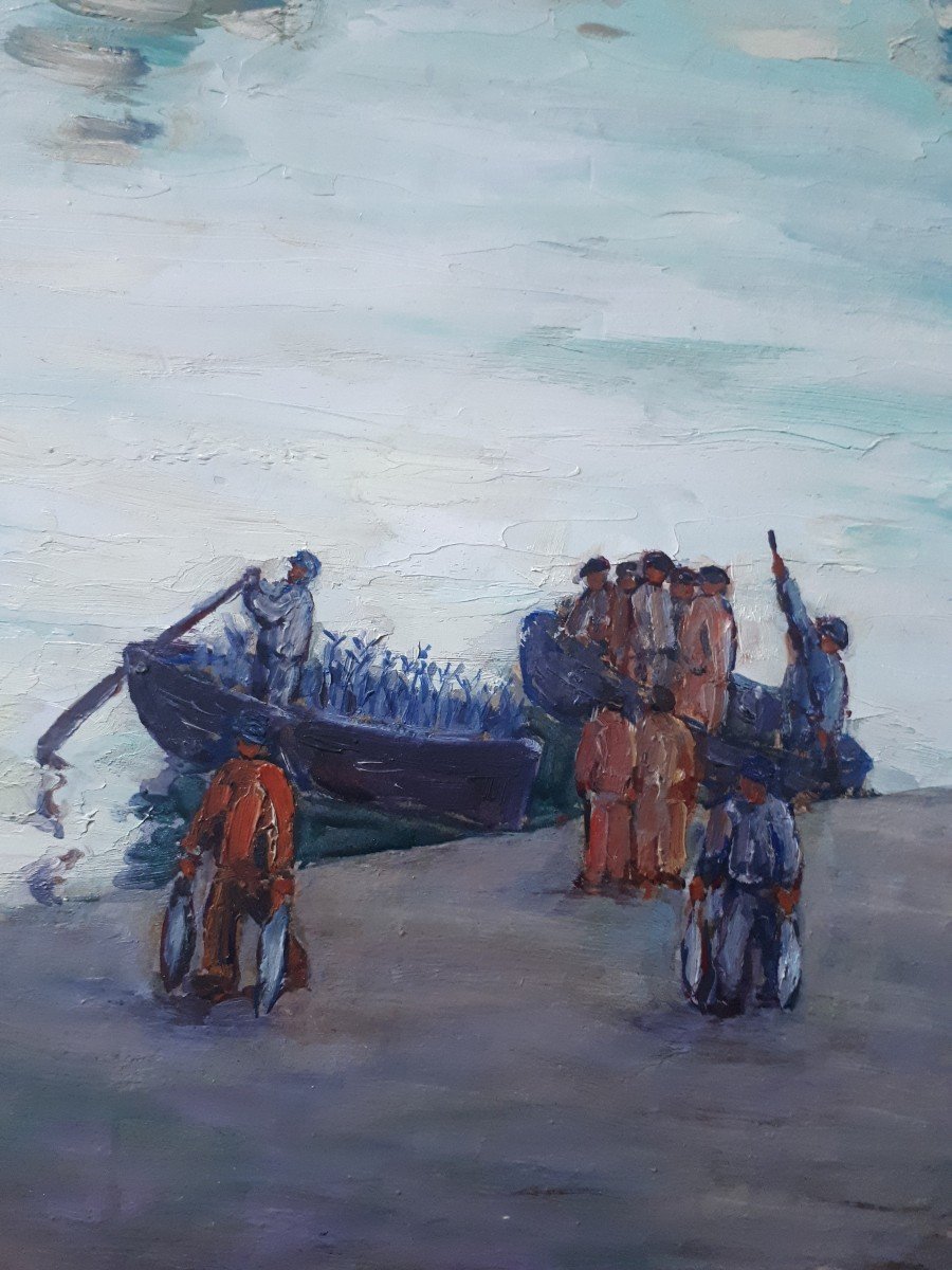Louis Rodolphe Defontaine (1878-1962) Oil On Panel  Marine Returning From Fishing-photo-5