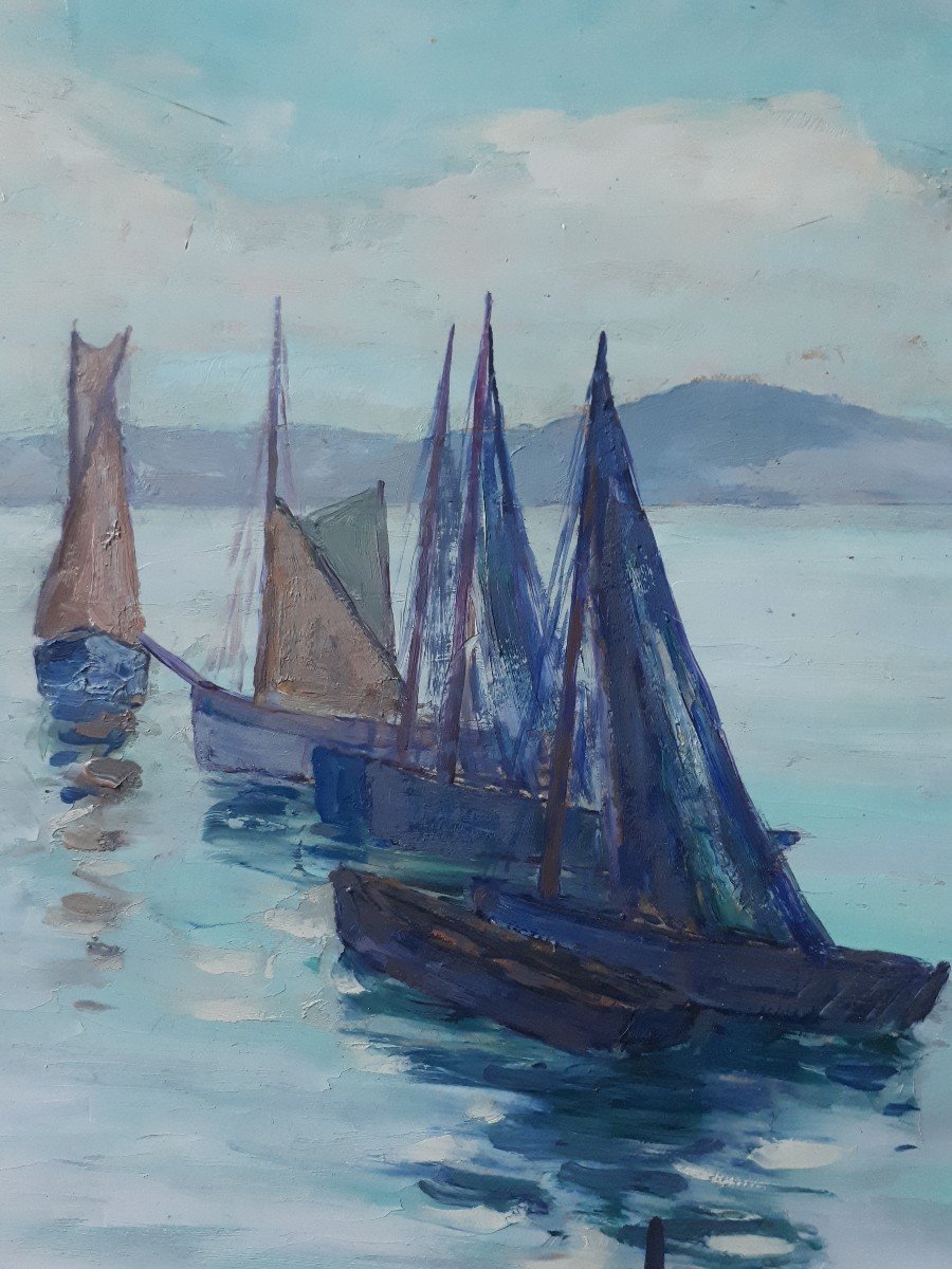 Louis Rodolphe Defontaine (1878-1962) Oil On Panel  Marine Returning From Fishing-photo-6