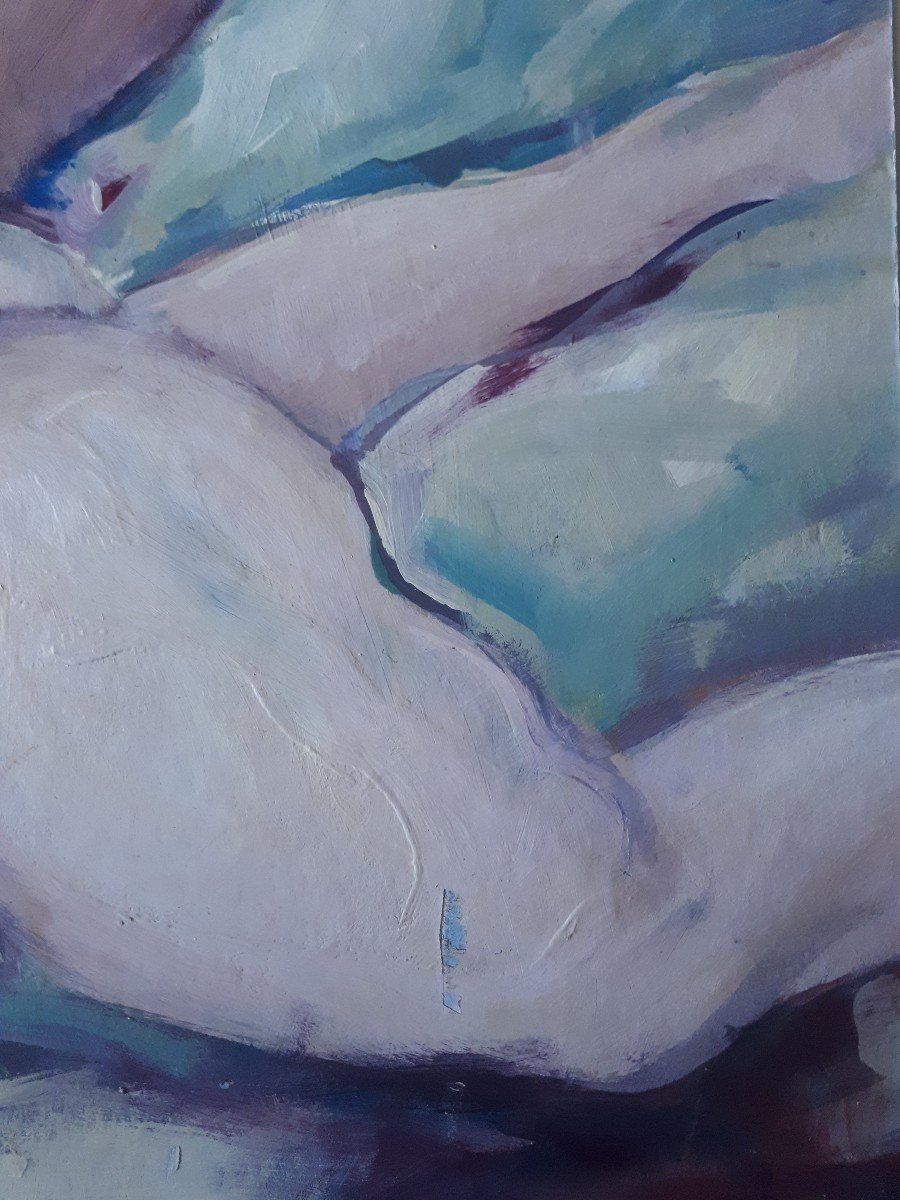Huile sur panneau nu féminin allongé (signé) 1ère moitié 20ème-photo-5