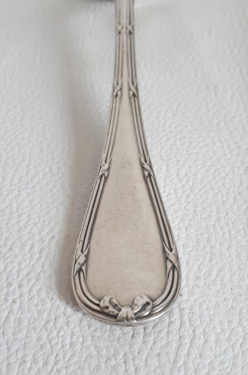 CHRISTOFLE ménagère 48 pièces 12 couverts modèle Rubans croisés style Louis XVI métal argenté-photo-1