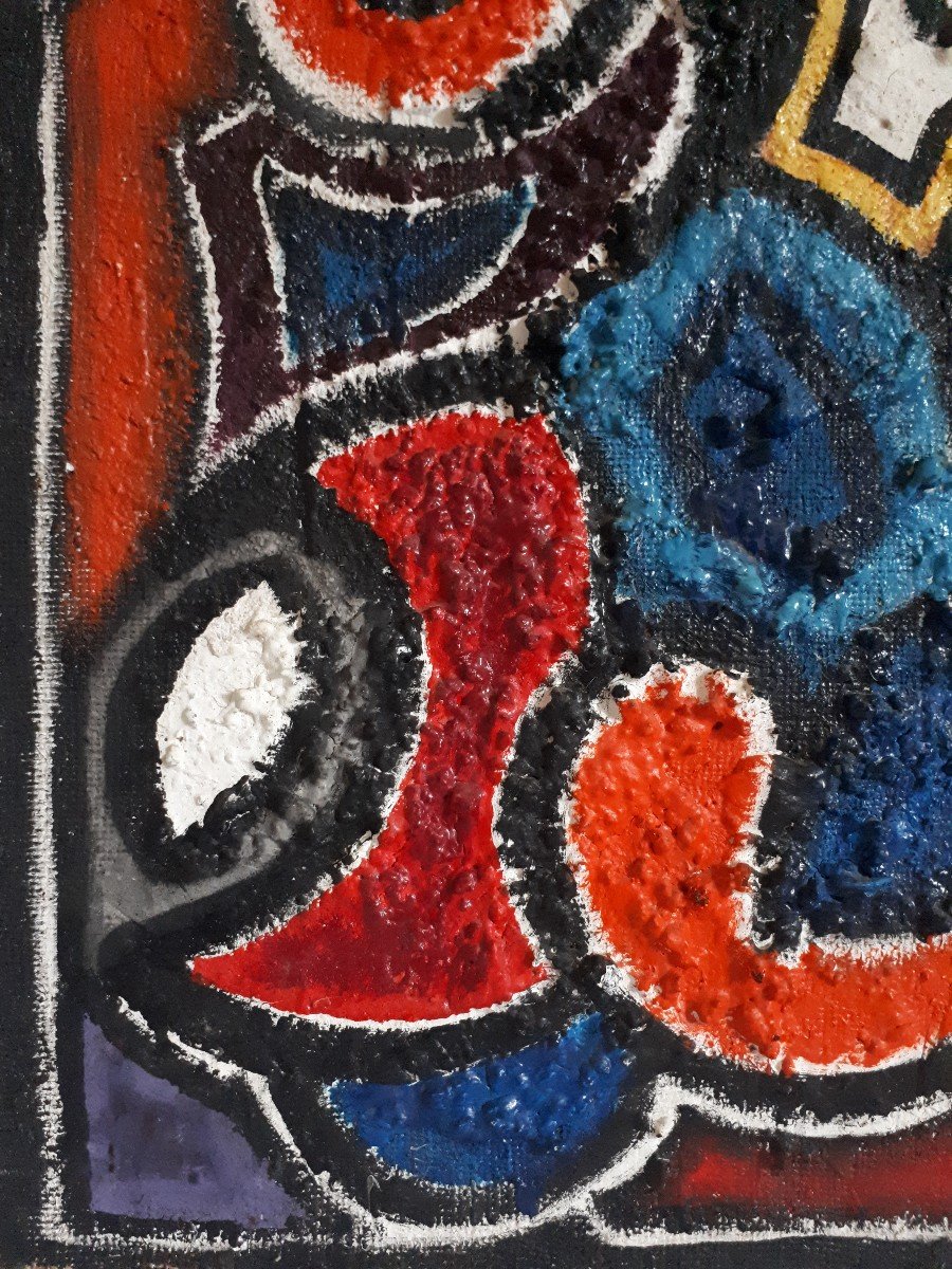 Norbert Palmade (1928-2019) Oil On Canvas Abstract Composition Art Brut-photo-2