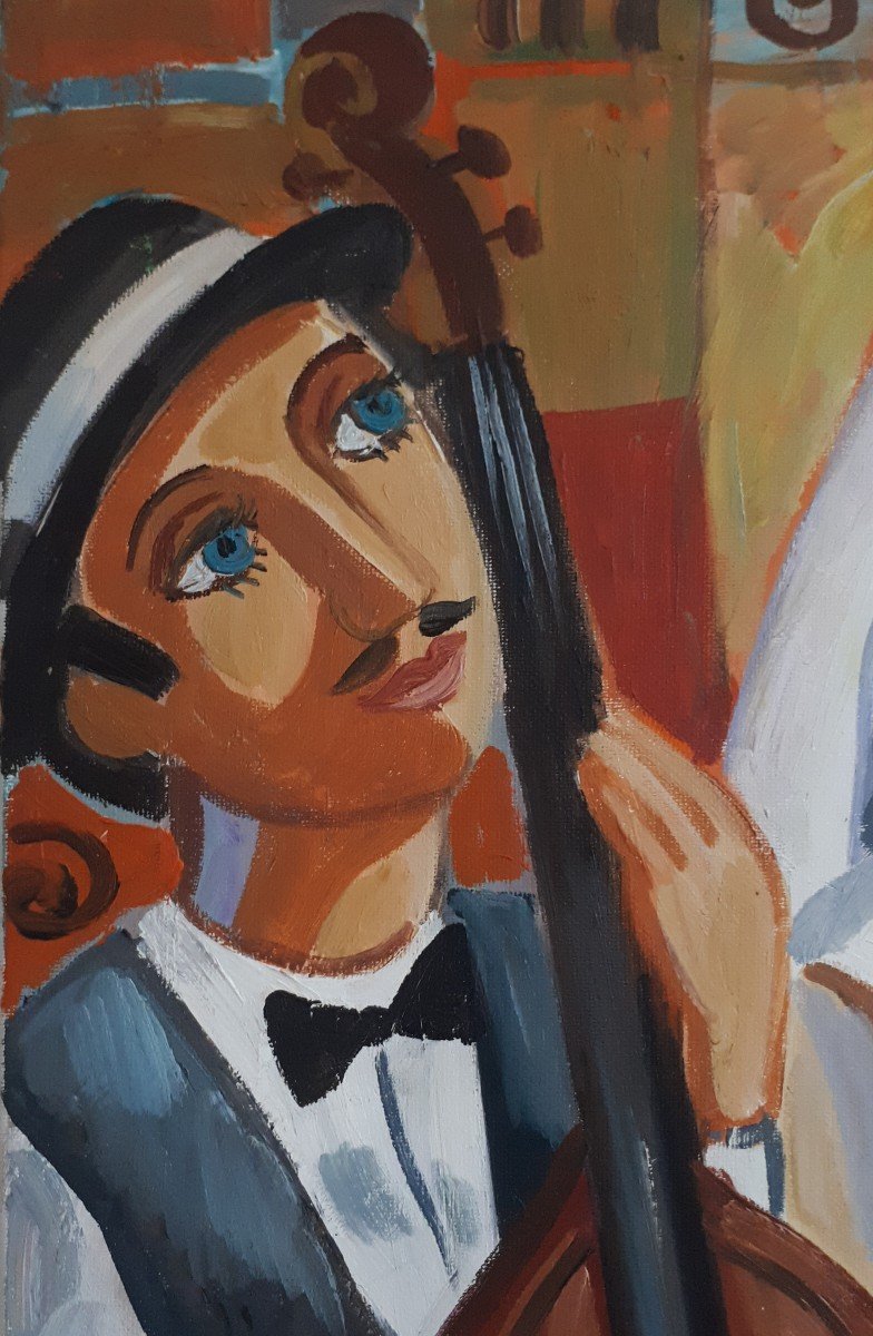 Samuel VEKSLER (né en 1966) huile sur toile scène de mariage musiciens-photo-4