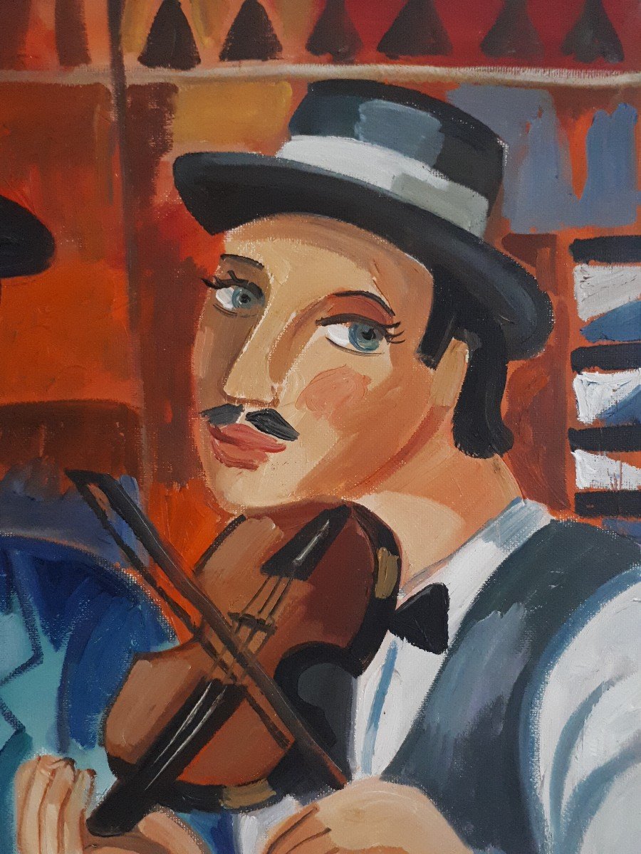 Samuel VEKSLER (né en 1966) huile sur toile scène de mariage musiciens-photo-2