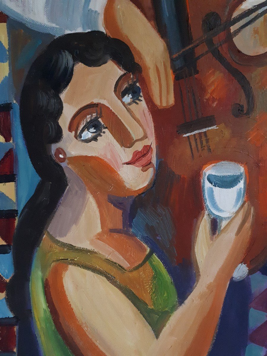 Samuel VEKSLER (né en 1966) huile sur toile scène de mariage musiciens-photo-3
