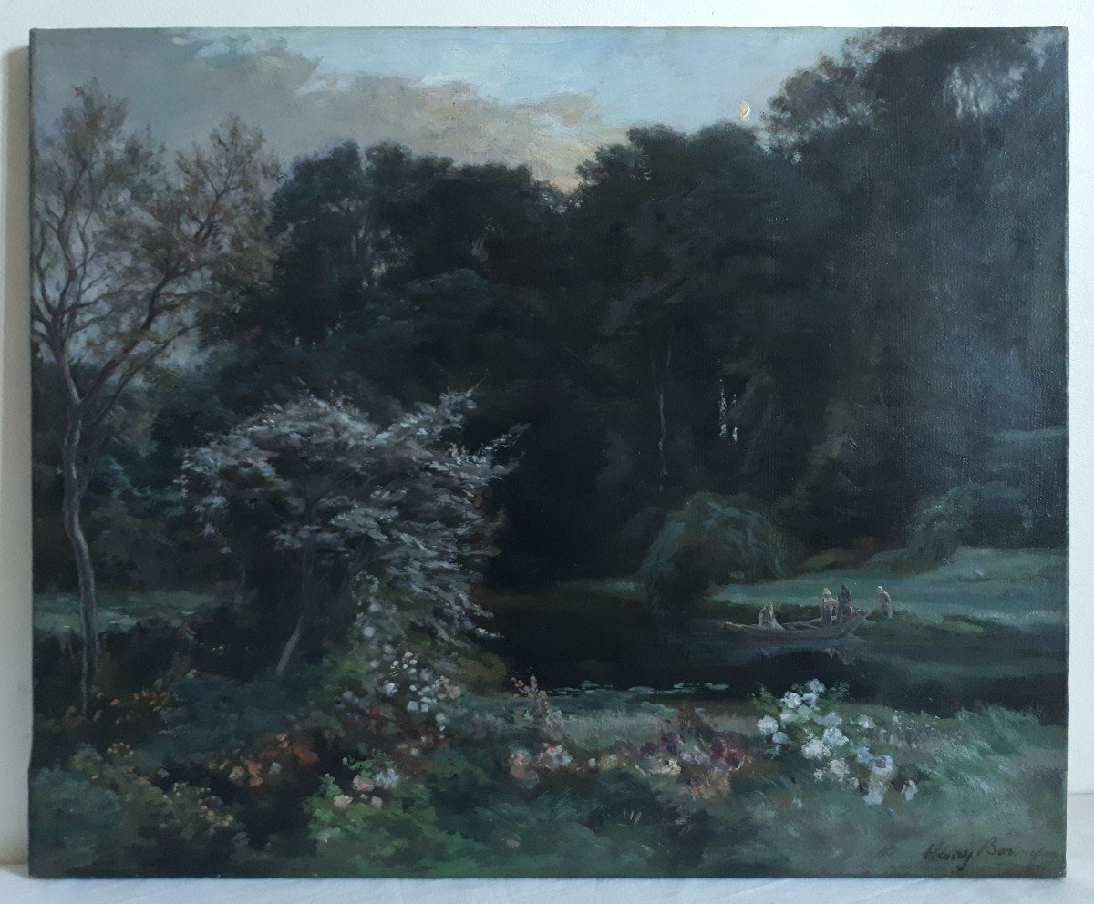 Henry-arthur Bonnefoy (1839-1917) Oil On Canvas Animated River Landscape 19th Century