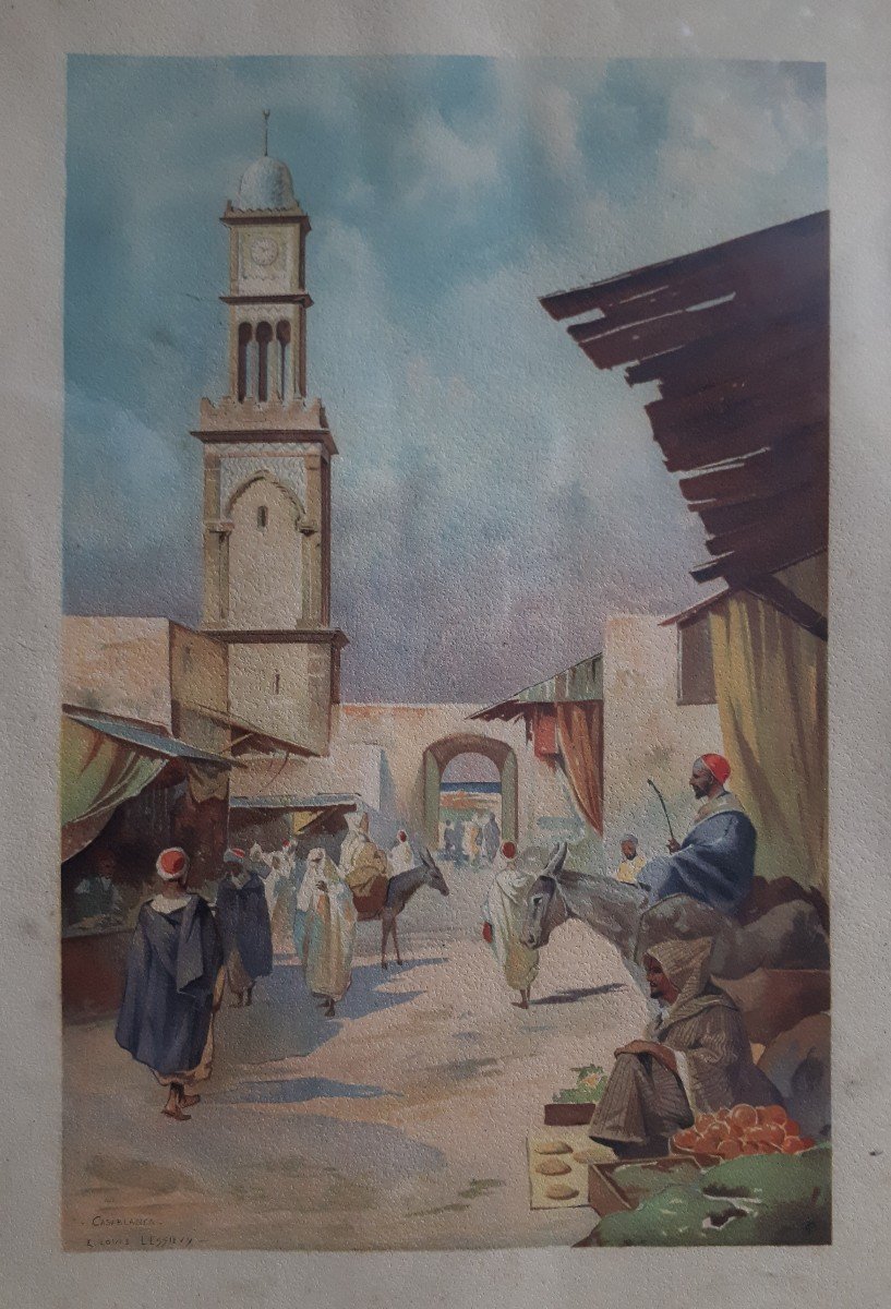 Ernest Louis LESSIEUX (1848-1925) gravure Casablanca scène orientaliste