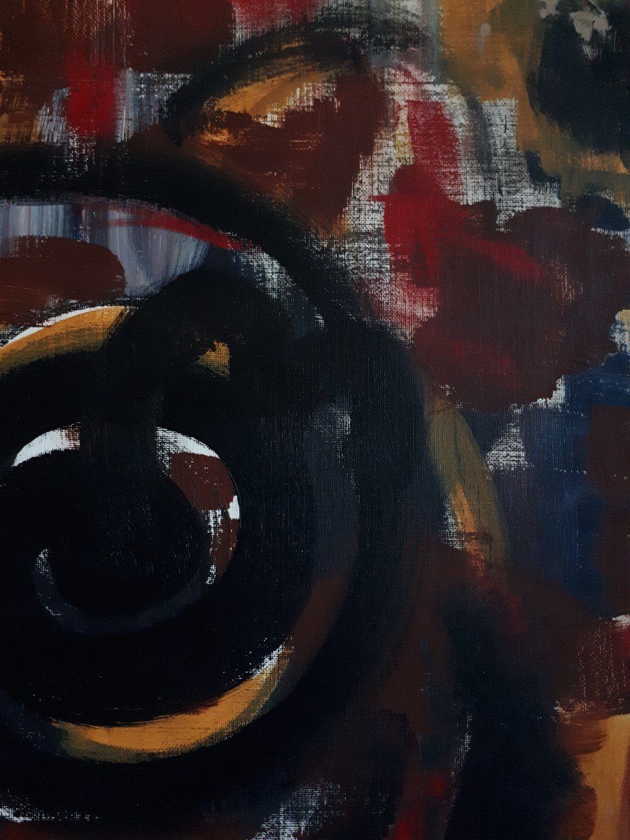 Huile sur toile composition abstraite (signé)-photo-3