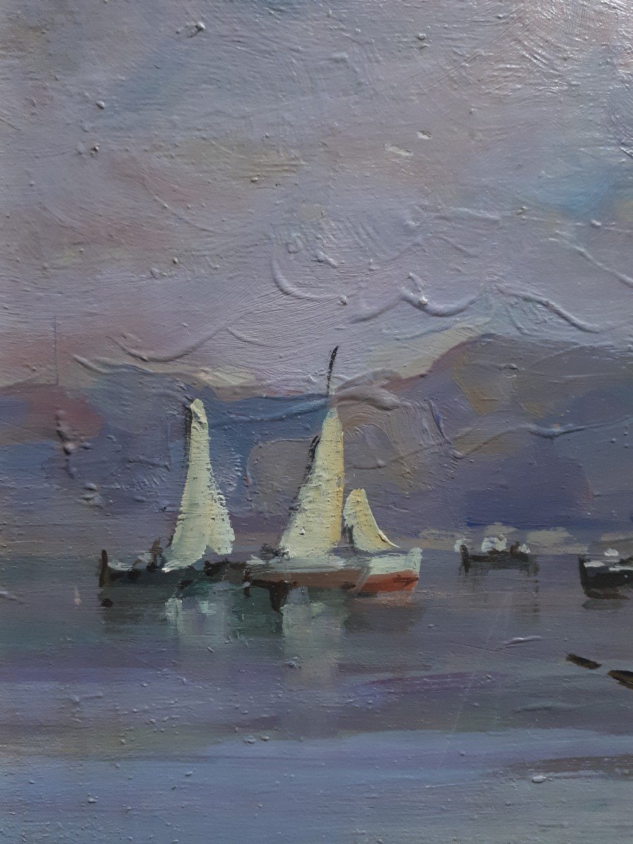 Leon Giuseppe BUONO (1887-1975) huile sur bois marine Italie Naples-photo-2