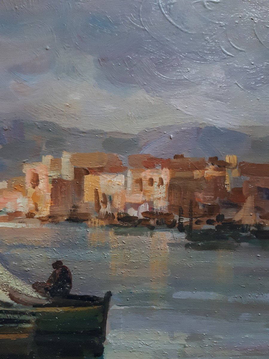 Leon Giuseppe BUONO (1887-1975) huile sur bois marine Italie Naples-photo-6
