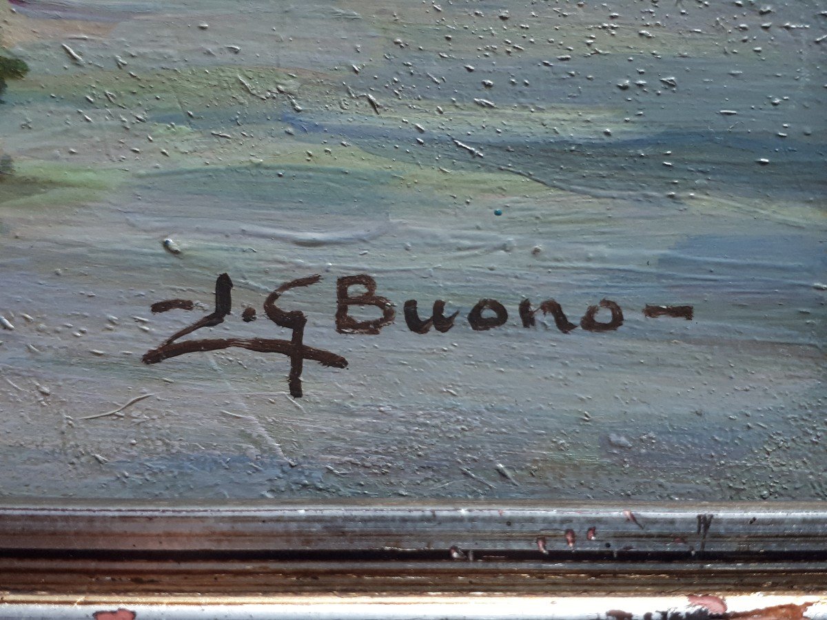 Leon Giuseppe BUONO (1887-1975) huile sur bois marine Italie Naples-photo-7