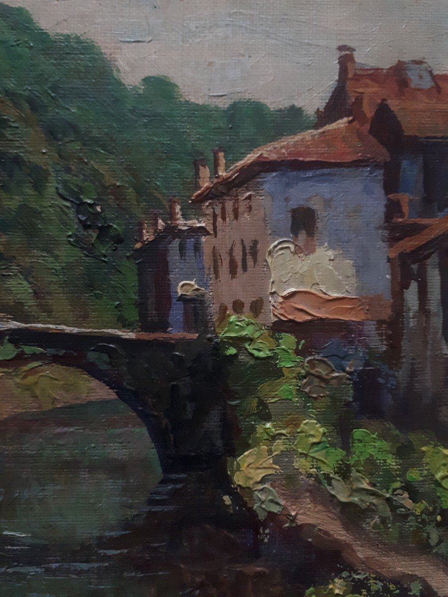 Pierre FABRE Saint-Jean-Pied-de-Port pont sur la Nive huile sur panneau 1964-photo-6