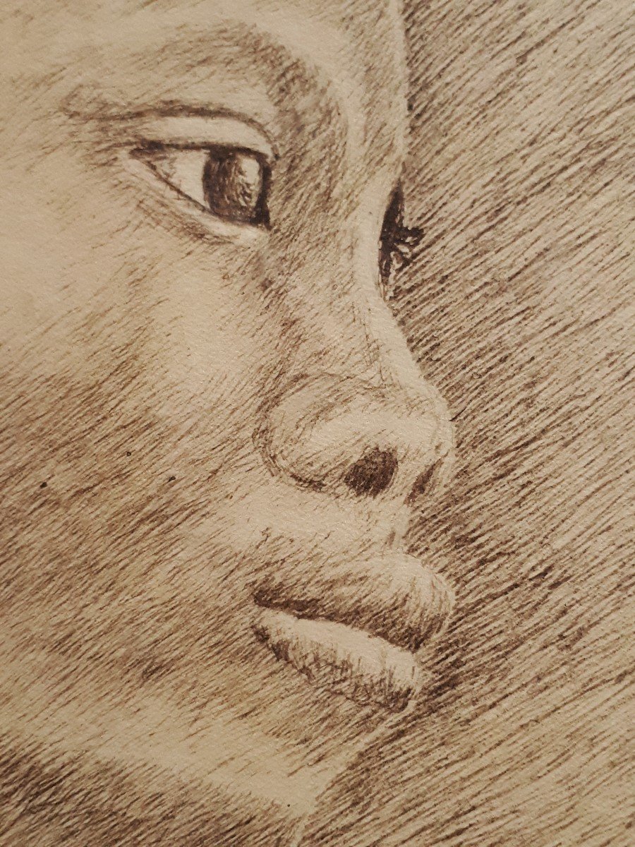 Pair Of Portraits Ink Drawings J. Leroy Late 19th Early 20th Africanism-photo-4