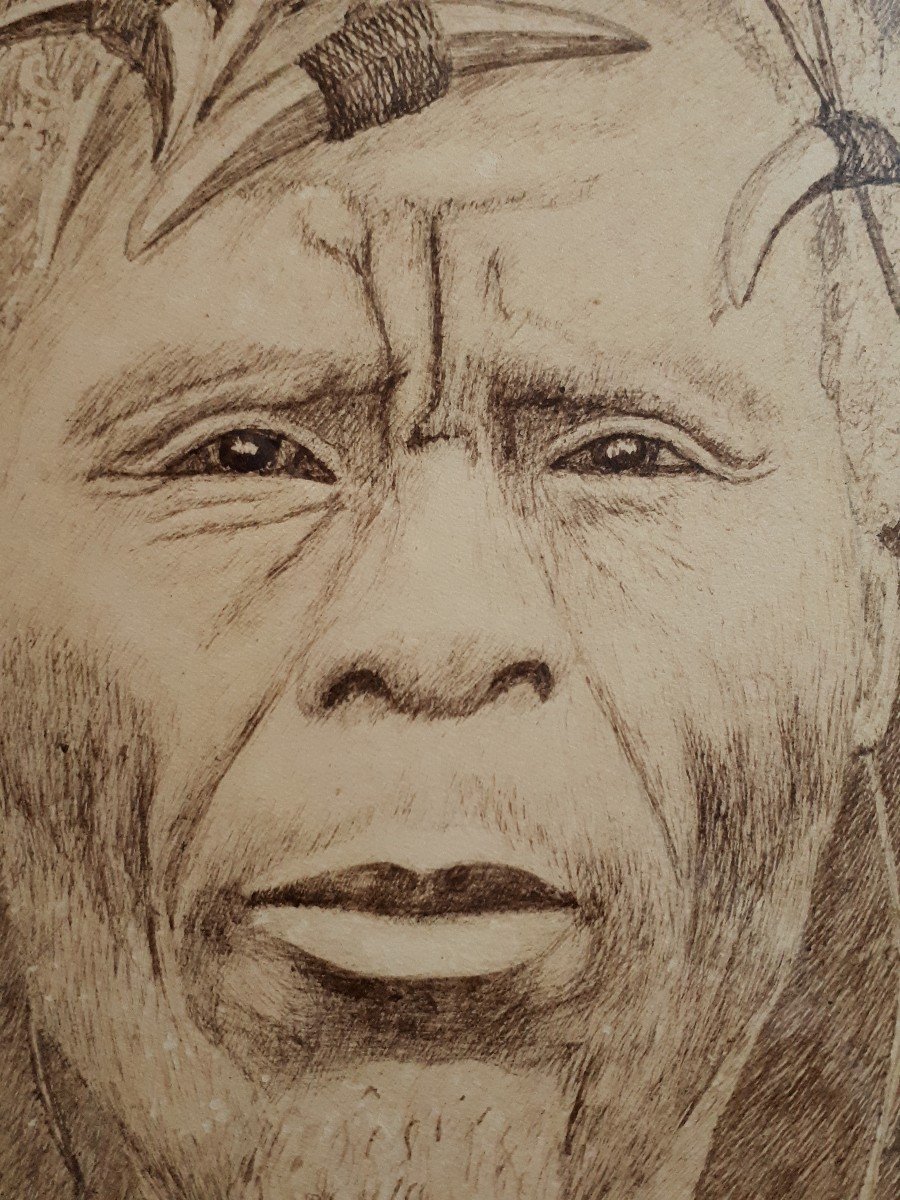 Pair Of Portraits Ink Drawings J. Leroy Late 19th Early 20th Africanism-photo-5