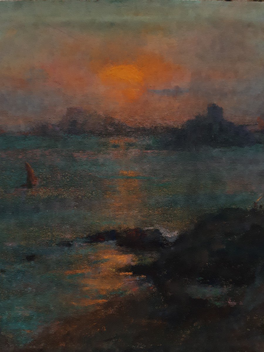 Michel Fronti (1862-1936) Pastel Marseille Château d'If And Frioul Archipelago At Dusk-photo-4