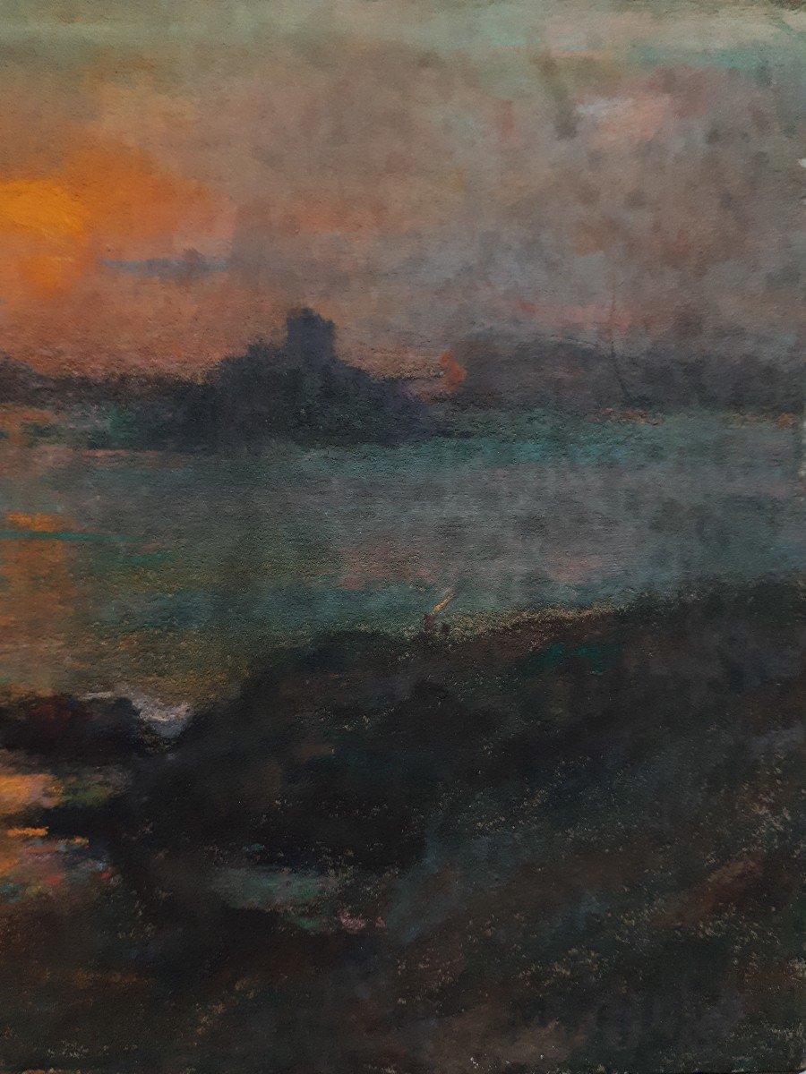 Michel Fronti (1862-1936) Pastel Marseille Château d'If And Frioul Archipelago At Dusk-photo-1