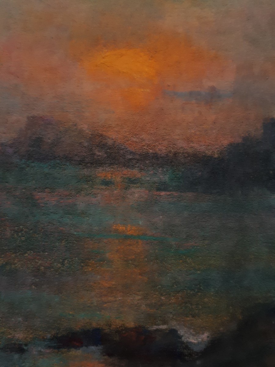 Michel Fronti (1862-1936) Pastel Marseille Château d'If And Frioul Archipelago At Dusk-photo-4