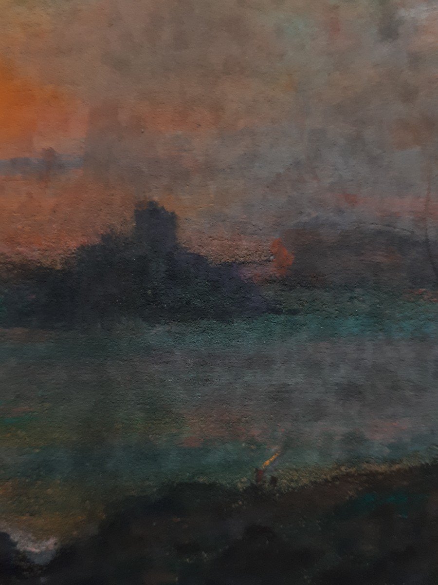 Michel Fronti (1862-1936) Pastel Marseille Château d'If And Frioul Archipelago At Dusk-photo-6
