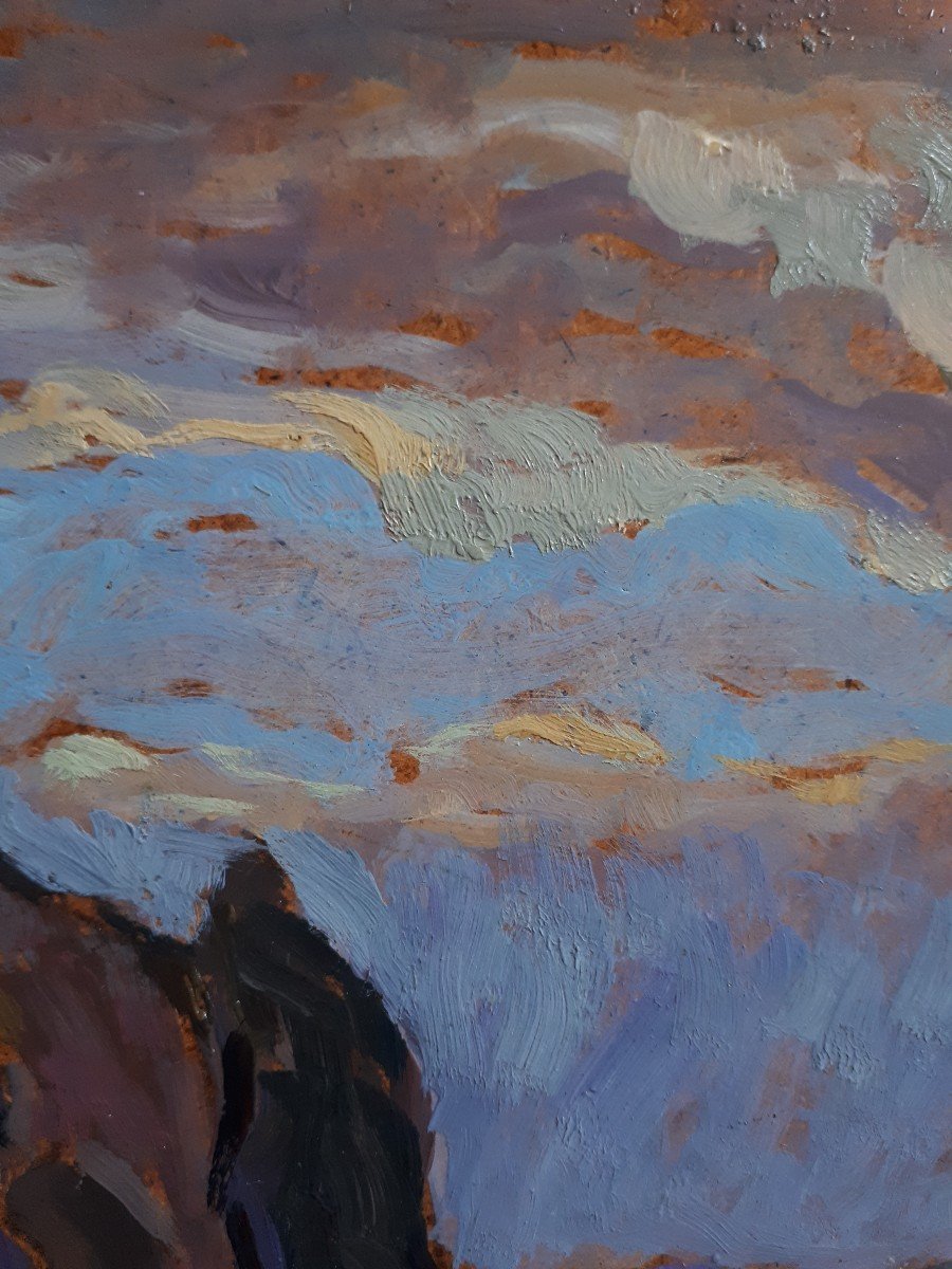 Camille DANDELOT (1914-1993) huile sur carton marine côte rocheuse-photo-6
