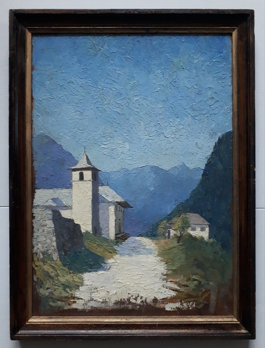 Joseph Cornet Oil On Panel Mountain Landscape Chapel Lyon School-photo-2