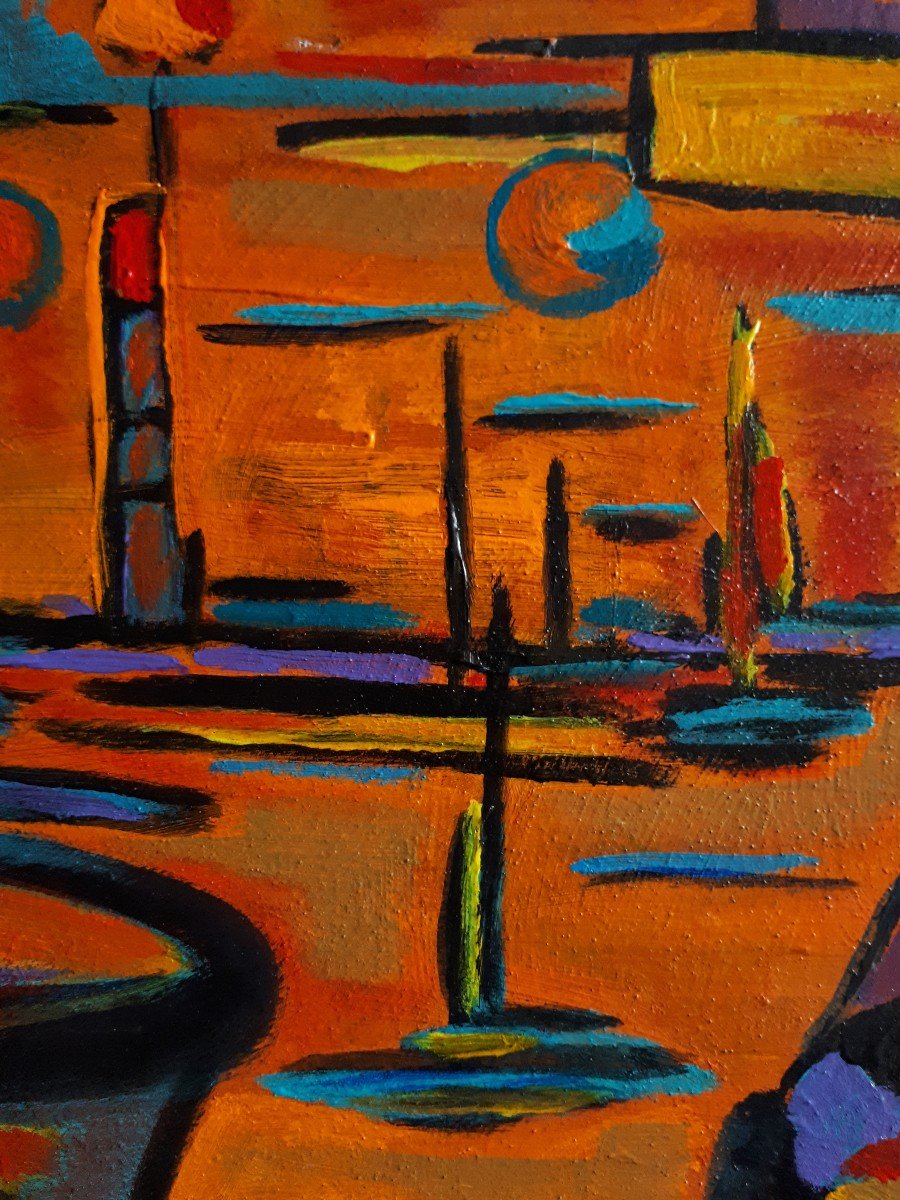 Jacqueline Rey (born In 1963, Sète School - Horizon Marin - Oil On Canvas, Sea, Port, Boats-photo-5