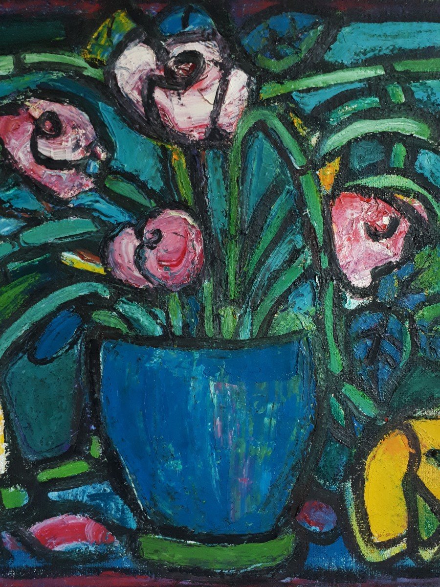 Jocelyne Beaugrand Tual (born In 1955) Oil On Canvas Still Life With Bouquet Of Flowers-photo-3