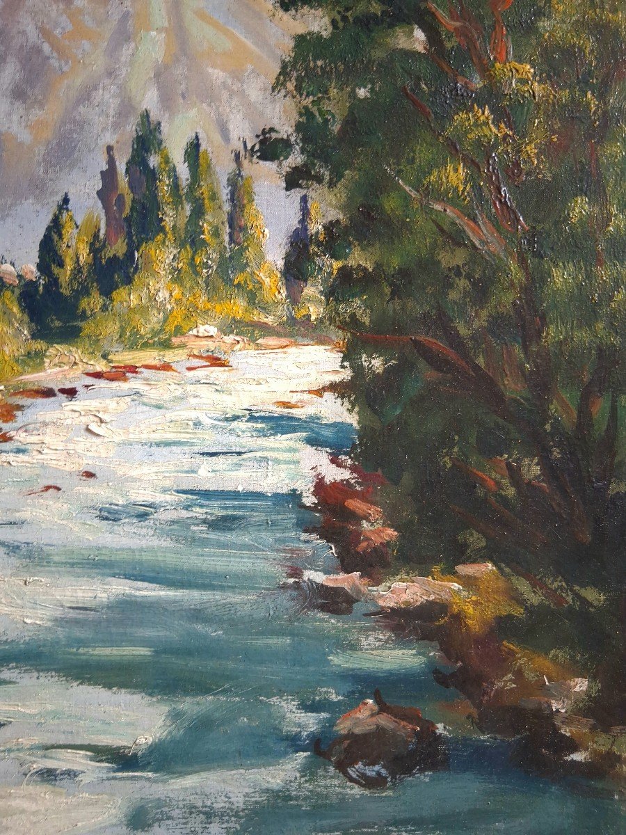 Huile sur toile paysage de montagne rivière torrent Alexandre Altmann-photo-4