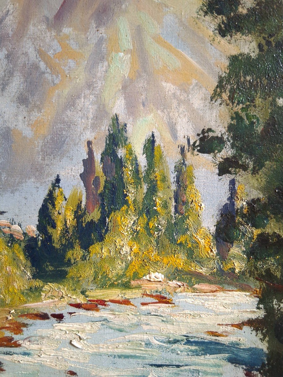 Huile sur toile paysage de montagne rivière torrent Alexandre Altmann-photo-3