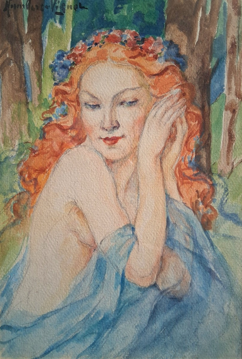 Léonie HUMBERT-VIGNOT (1878-1960) aquarelle portrait jeune femme