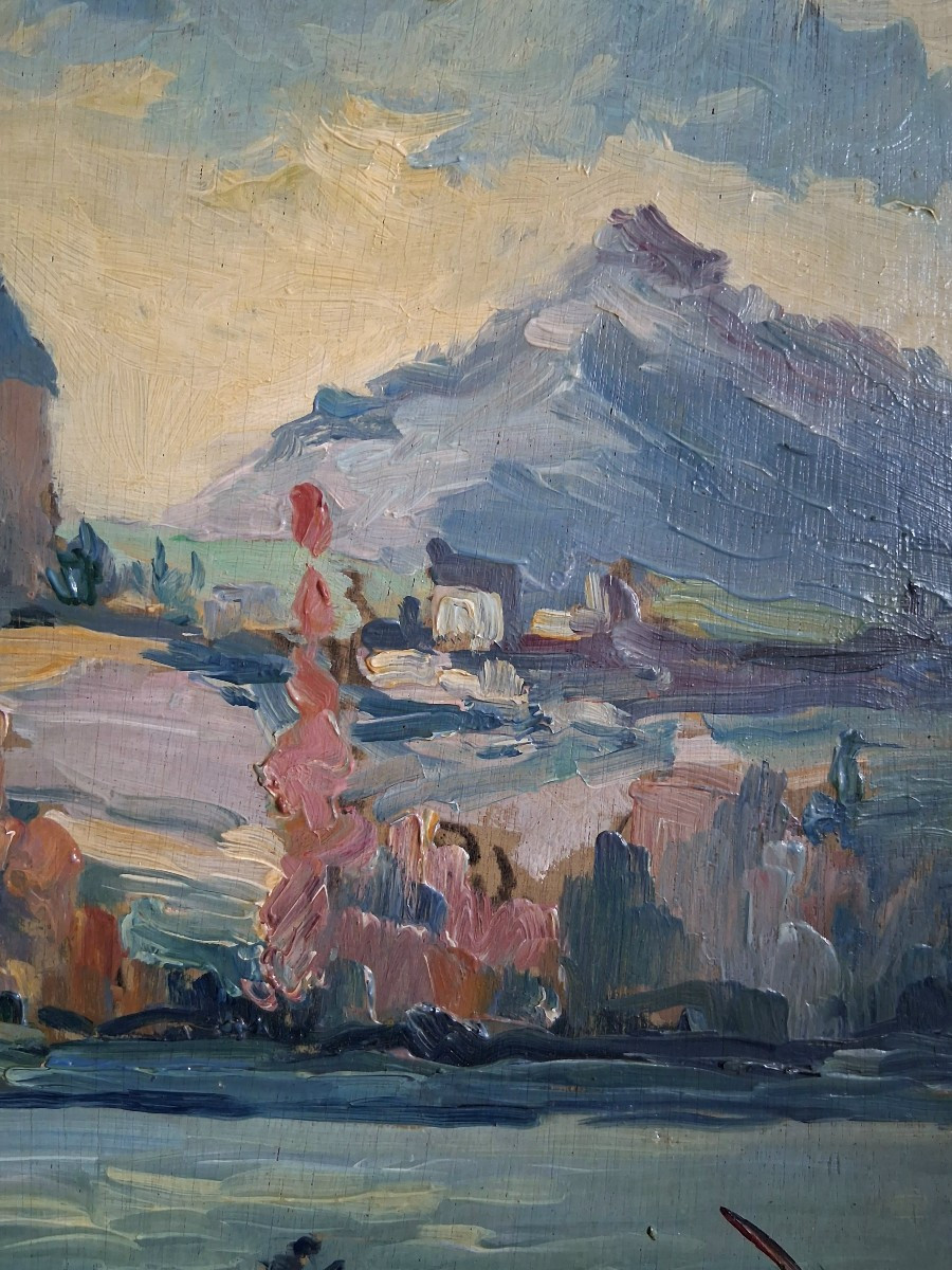 Alfred Veillet (1882-1958) The City Of Carcassonne Oil On Wood Post-impressionism-photo-5