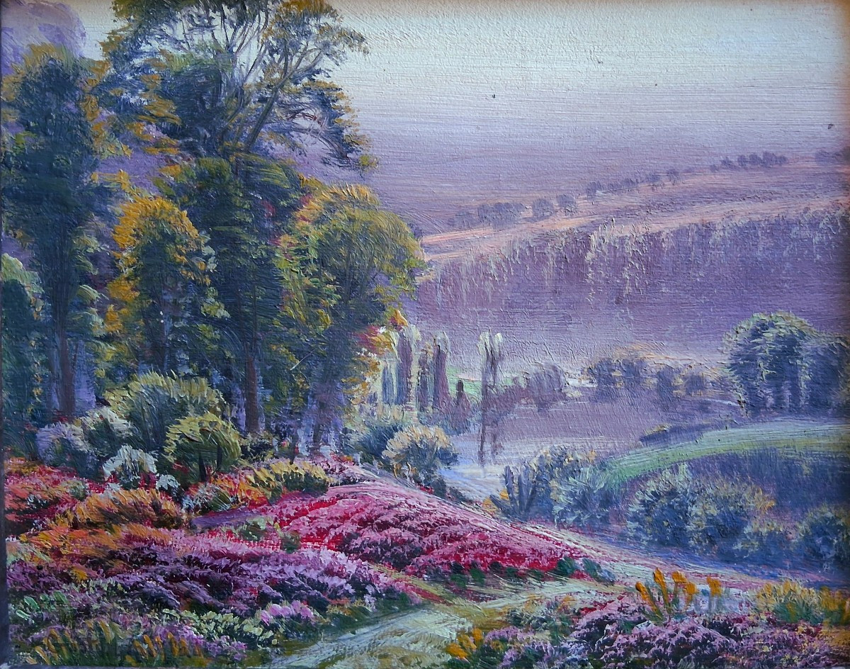 Gaston Anglade (1854-1931) Oil On Canvas Landscape With Heather-photo-2