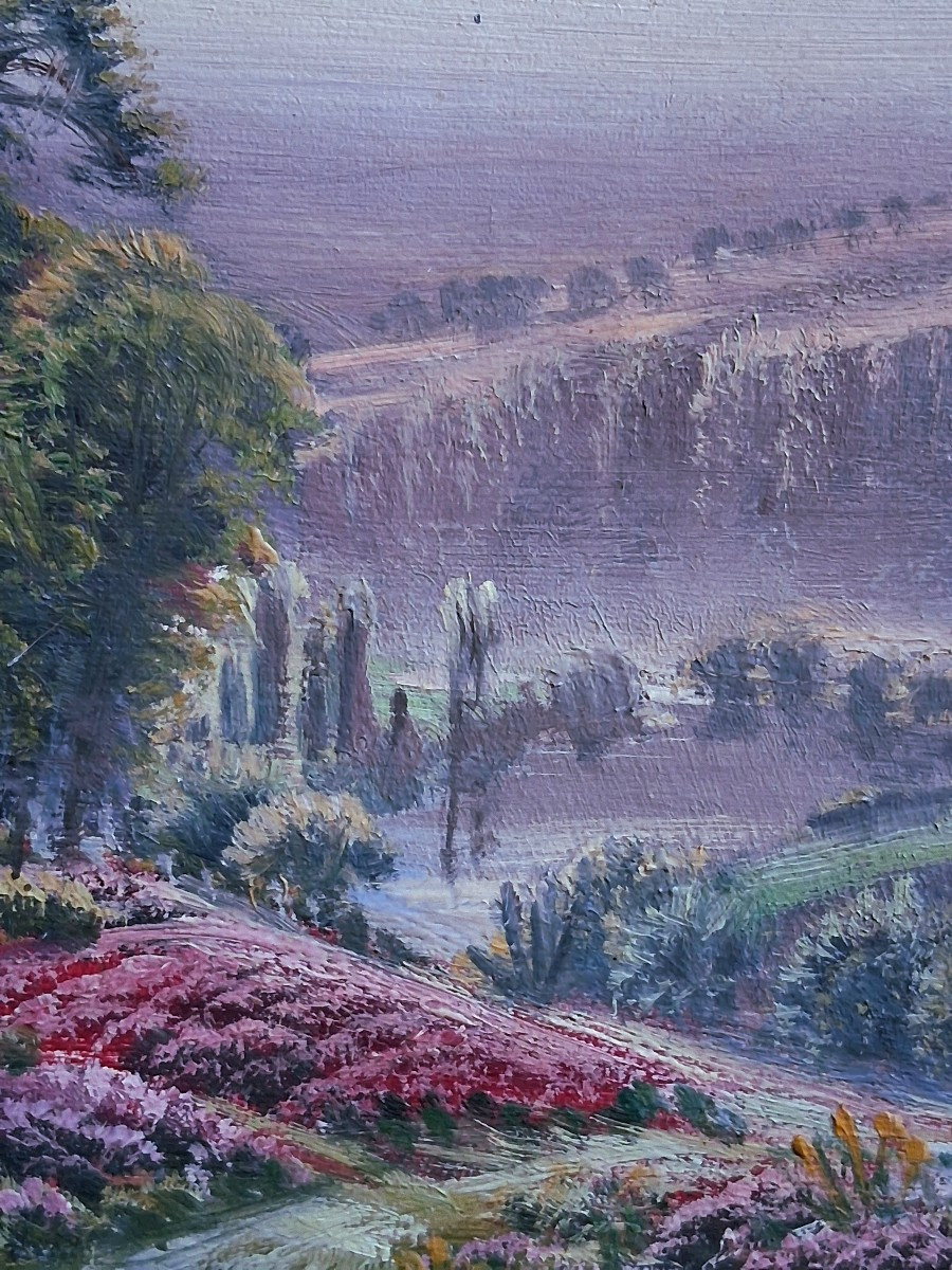 Gaston Anglade (1854-1931) Oil On Canvas Landscape With Heather-photo-4
