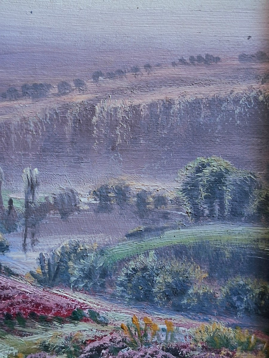 Gaston Anglade (1854-1931) Oil On Canvas Landscape With Heather-photo-1