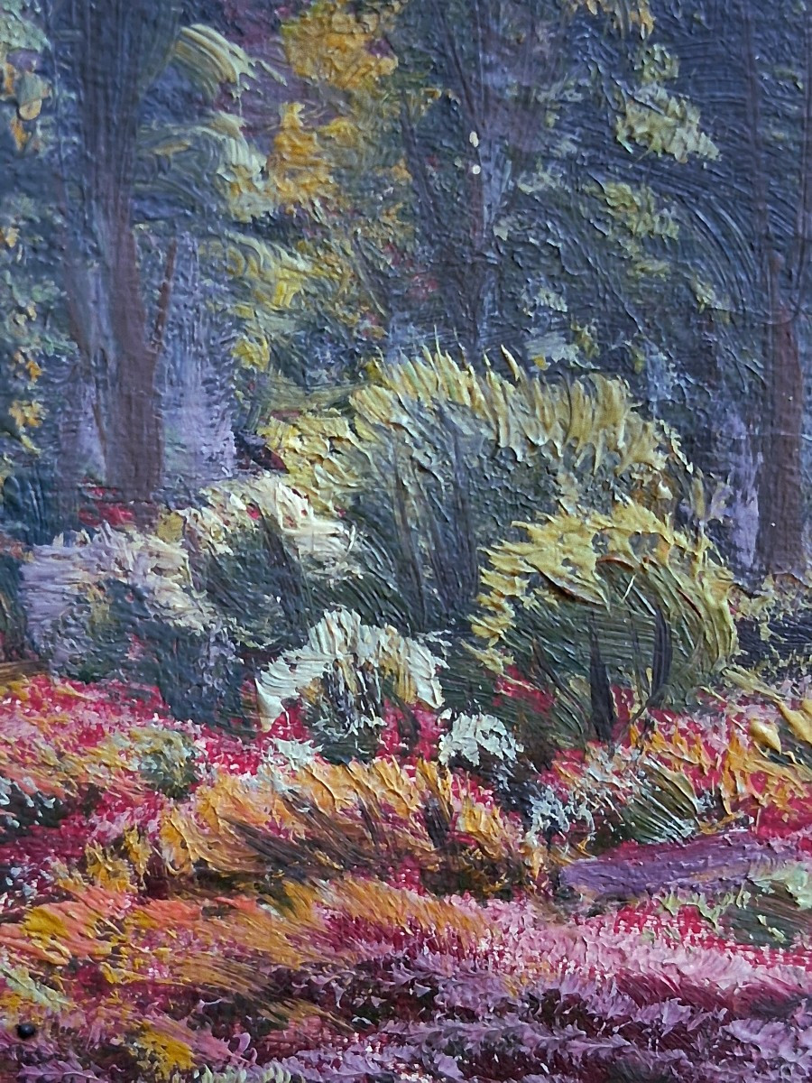 Gaston Anglade (1854-1931) Oil On Canvas Landscape With Heather-photo-4