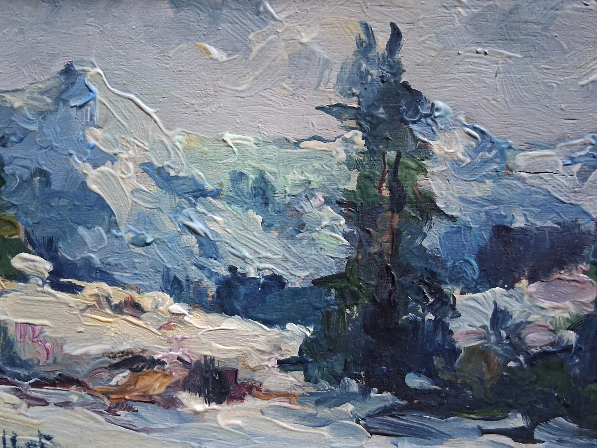 Alfred Veillet 1882-1958 Combloux Alps Mountain Landscape Oil On Wood Post-impressionism-photo-3