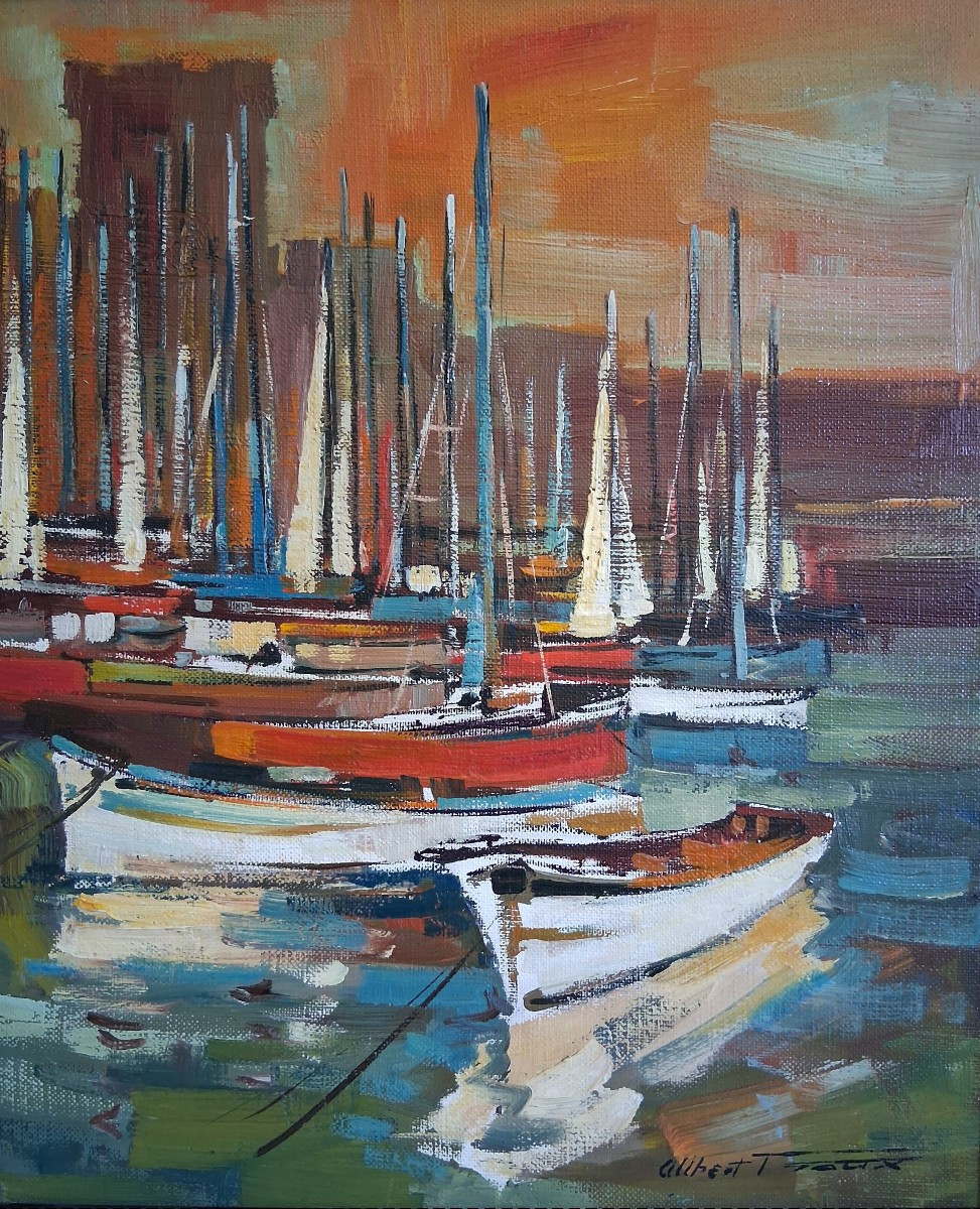 Albert Proux (born In 1943) Sailboats In Socoa, Basque Country, Oil On Canvas-photo-2
