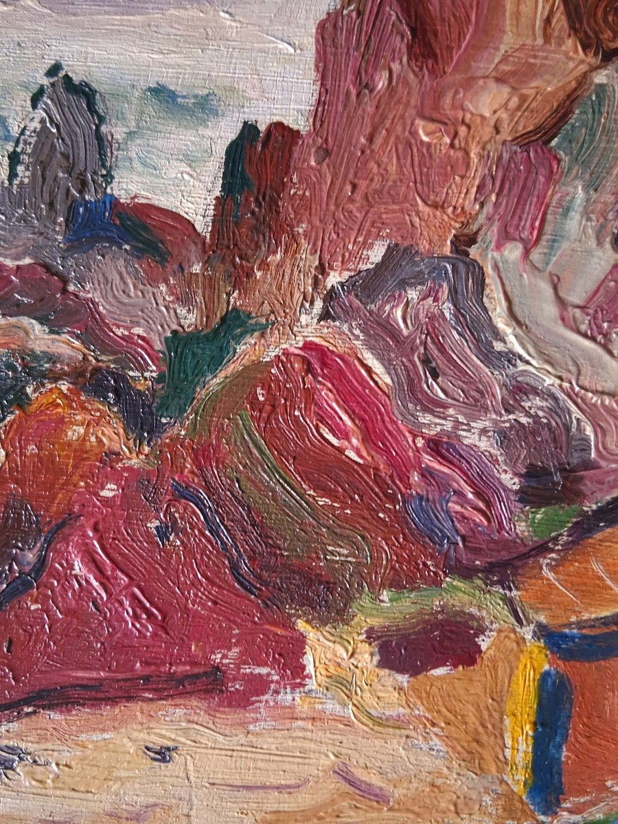 Maurice AUBRET (1897-1977) huile sur bois marine bord de mer côte rocheuse -photo-5