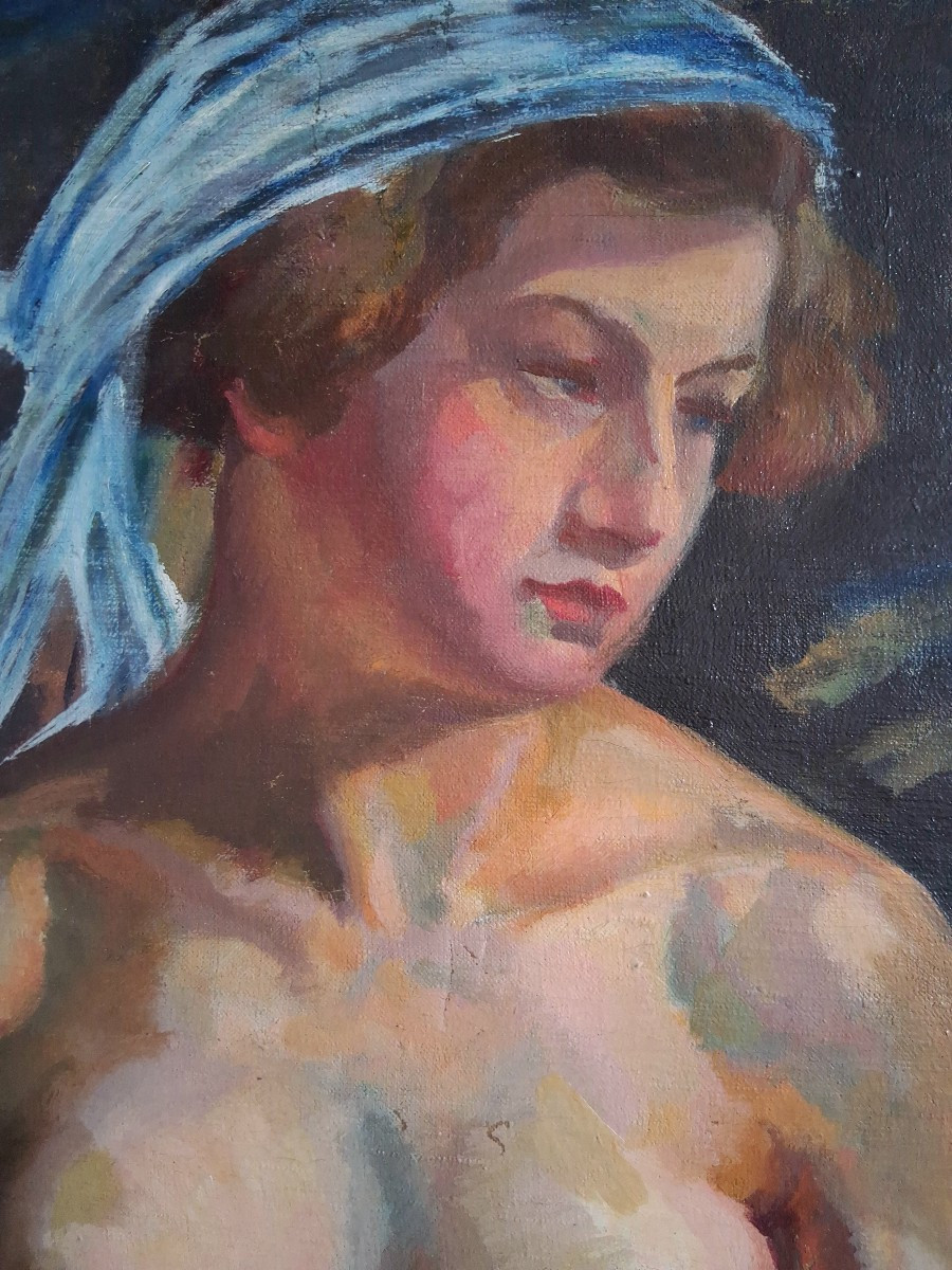 Huile sur toile nu féminin post impressionnisme (signé)-photo-3