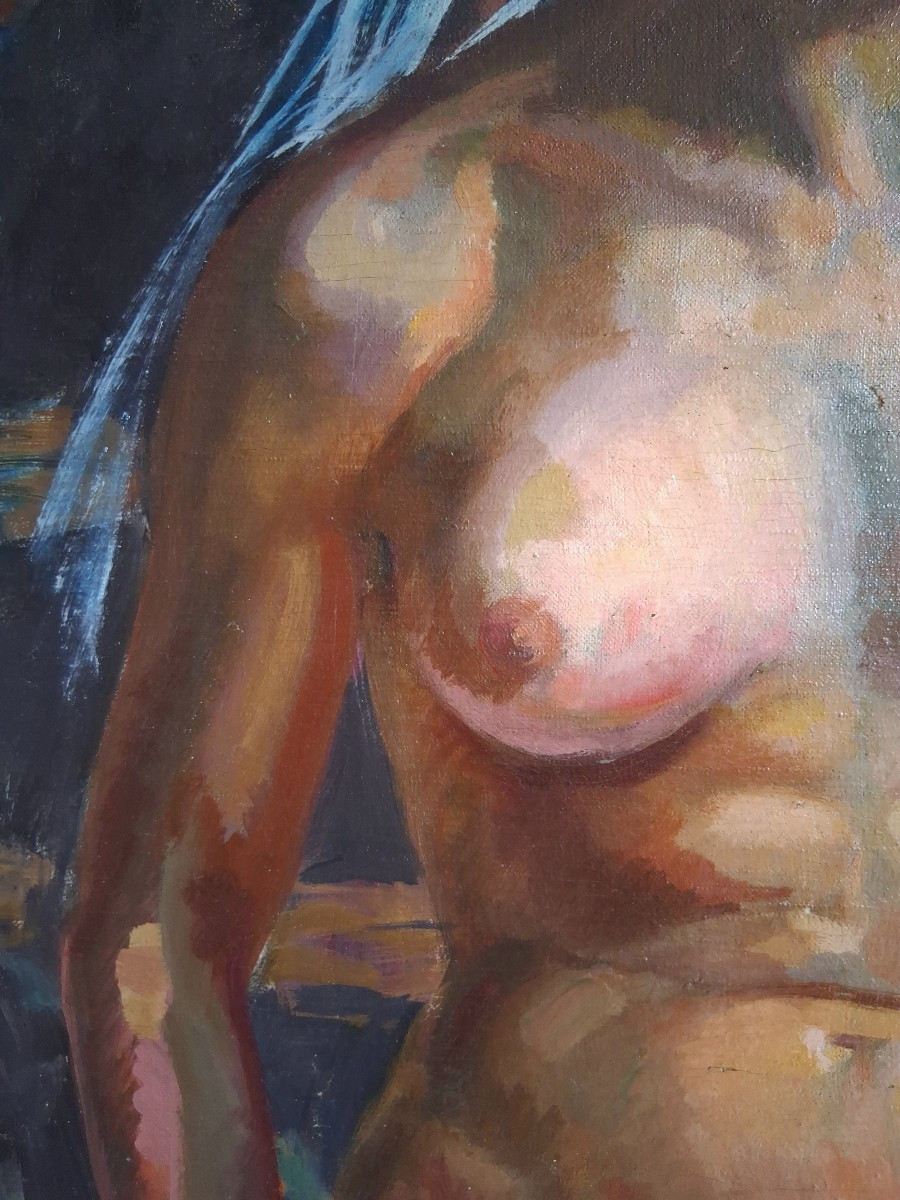 Huile sur toile nu féminin post impressionnisme (signé)-photo-4