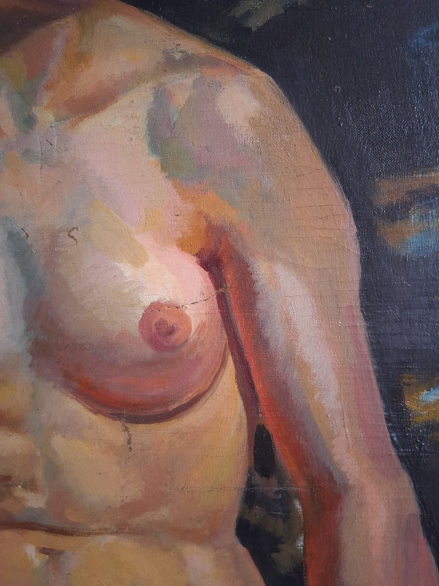 Huile sur toile nu féminin post impressionnisme (signé)-photo-1
