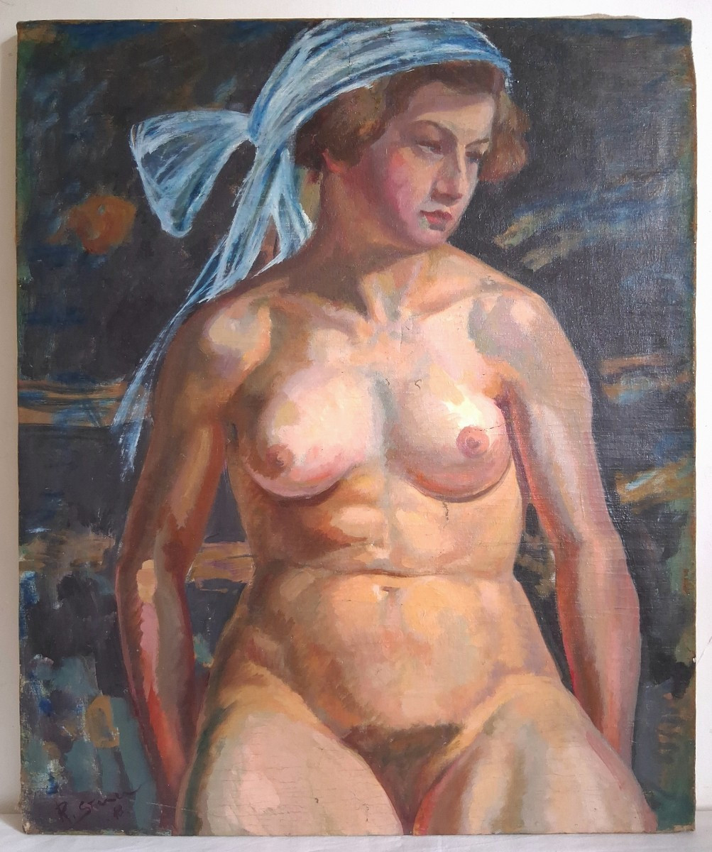 Huile sur toile nu féminin post impressionnisme (signé)