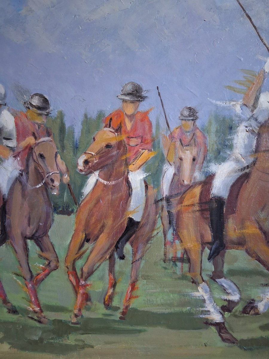 Jean Thevenon (1930-2019) Oil On Canvas Polo Players-photo-4
