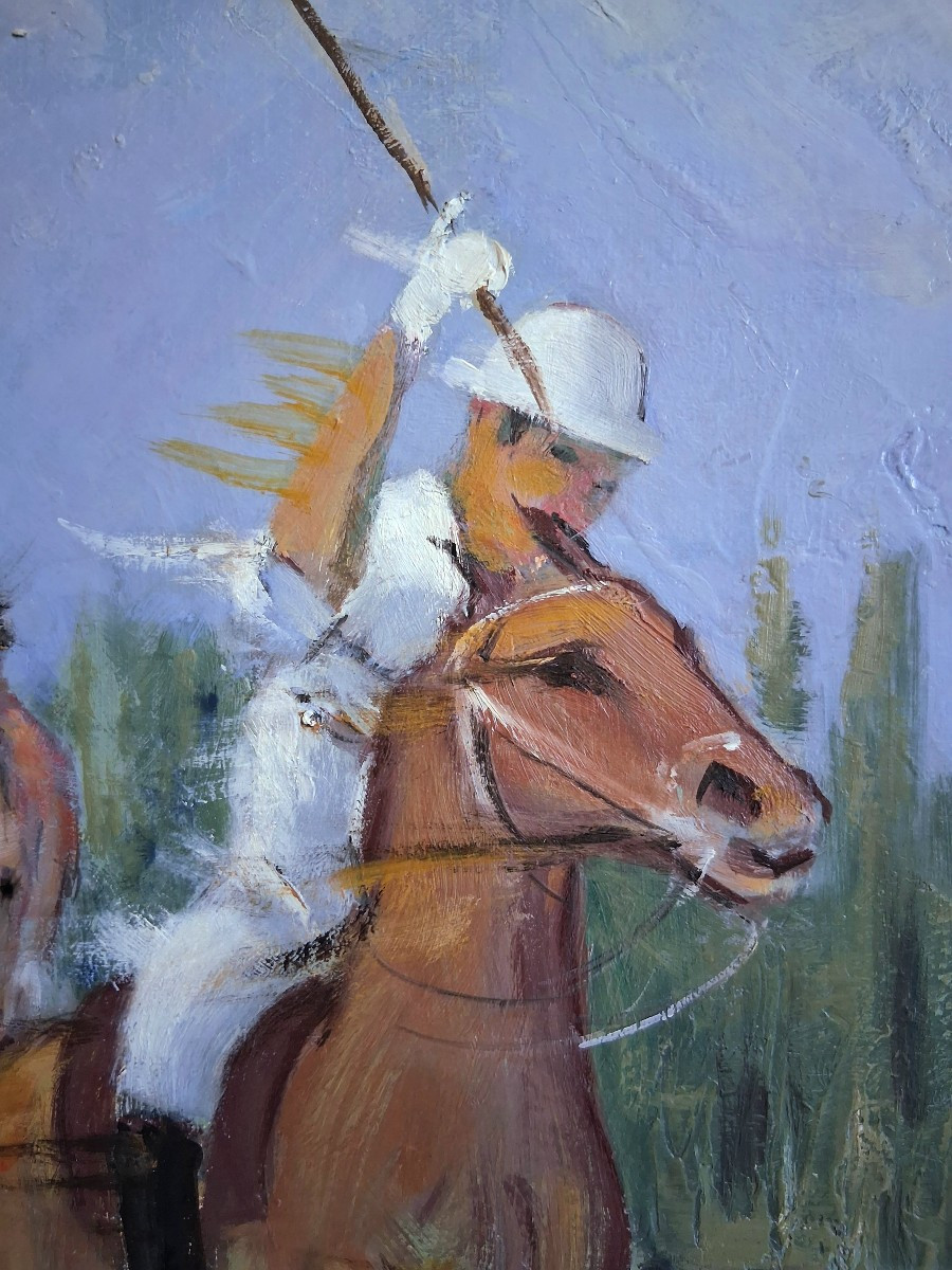 Jean Thevenon (1930-2019) Oil On Canvas Polo Players-photo-4