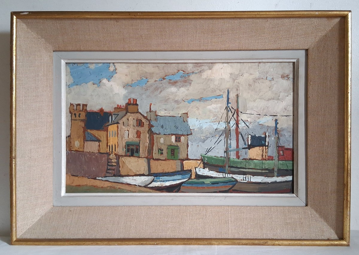 François Desnoyer (1894-1972) Oil On Panel Port Boats At The Quay-photo-2