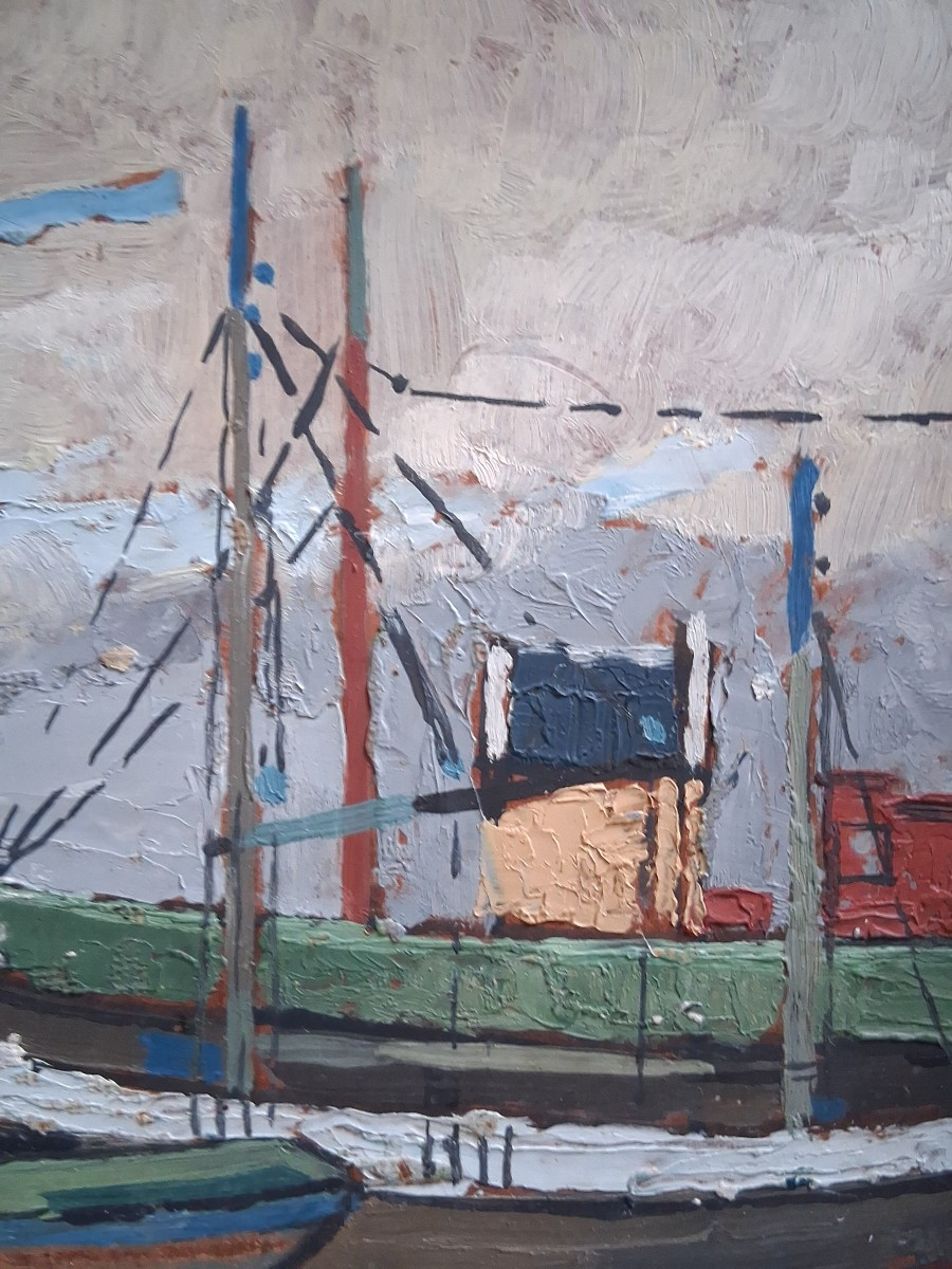François Desnoyer (1894-1972) Oil On Panel Port Boats At The Quay-photo-6