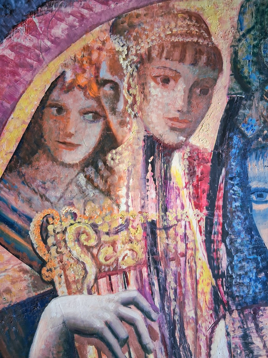 Joseph PALANDRI dit PAJO (né en 1928) huile sur toile personnages lyre violon-photo-1