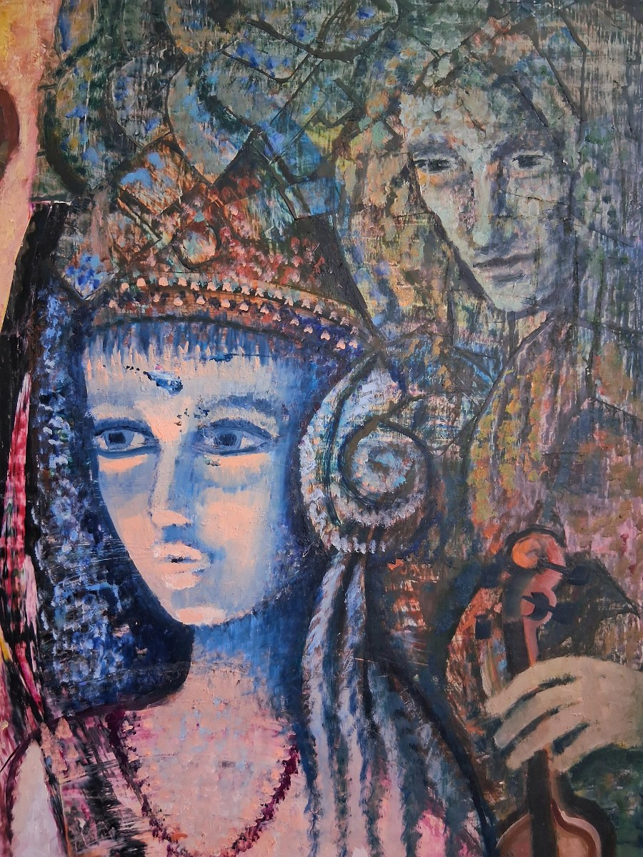 Joseph PALANDRI dit PAJO (né en 1928) huile sur toile personnages lyre violon-photo-2